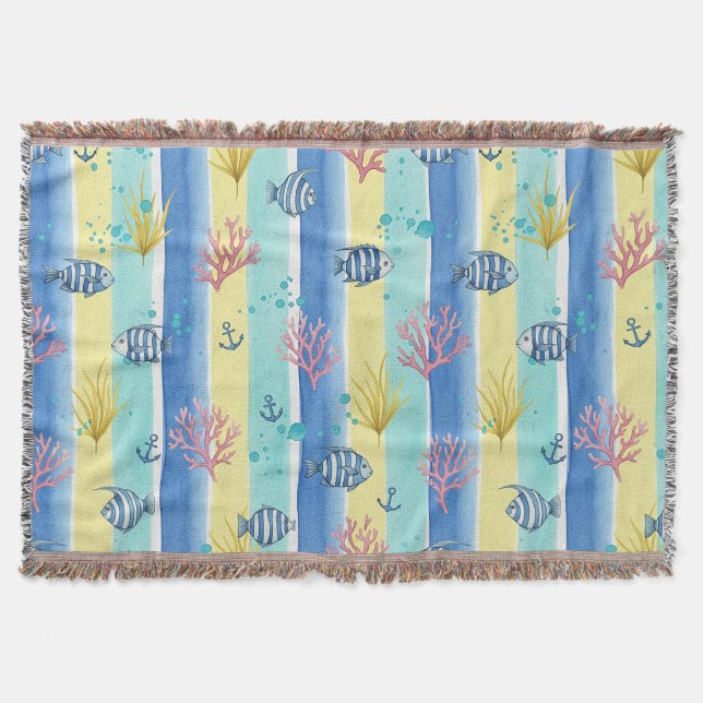 Colourful Coastal Sea Life Pattern (10) Throw Blanket (Front)