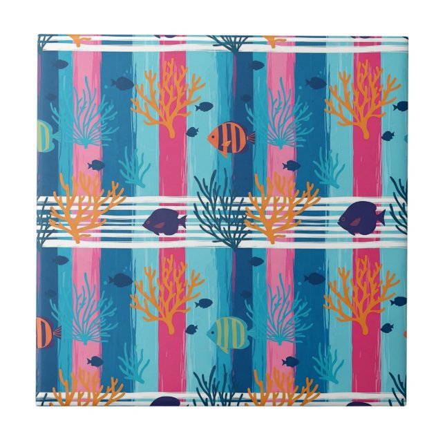 Colourful Coastal Sea Life Pattern (11) Ceramic Tile (Front)