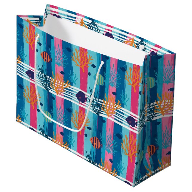 Colourful Coastal Sea Life Pattern (11) Large Gift Bag (Front Angled)