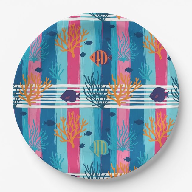 Colourful Coastal Sea Life Pattern (11) Paper Plate (Front)