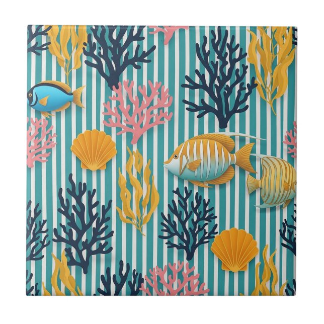 Colourful Coastal Sea Life Pattern (12) Ceramic Tile (Front)