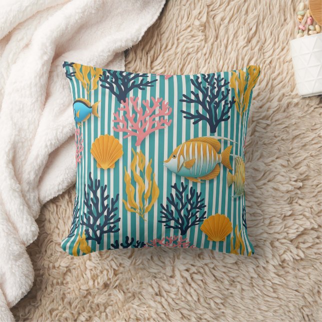 Colourful Coastal Sea Life Pattern (12) Cushion (Blanket)