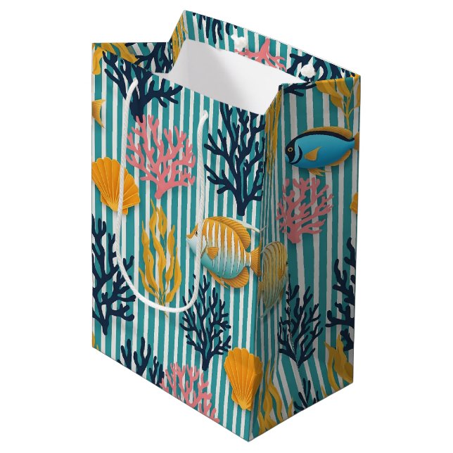Colourful Coastal Sea Life Pattern (12) Medium Gift Bag (Front Angled)