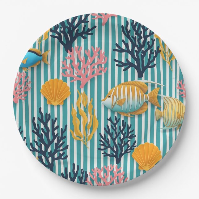 Colourful Coastal Sea Life Pattern (12) Paper Plate (Front)
