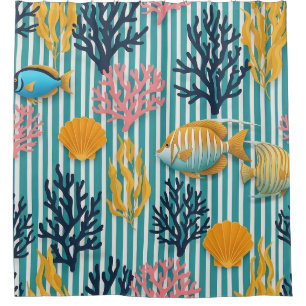 Colourful Coastal Sea Life Pattern (12) Shower Curtain