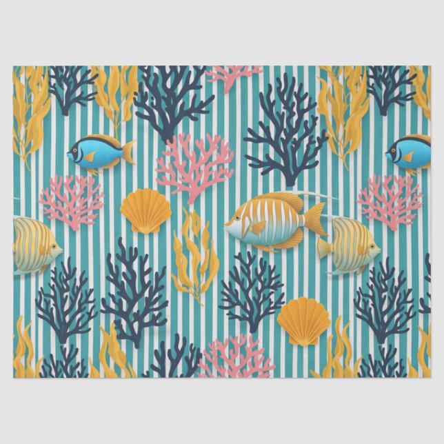 Colourful Coastal Sea Life Pattern (12) Tissue Paper (Front)