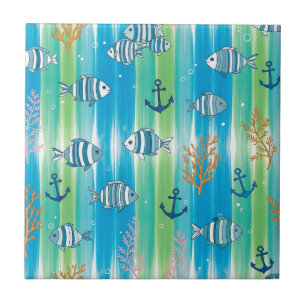 Colourful Coastal Sea Life Pattern (13) Ceramic Tile