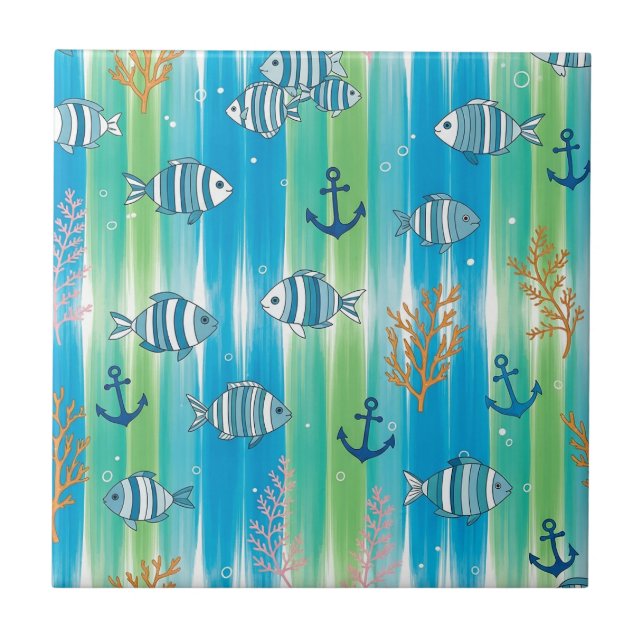 Colourful Coastal Sea Life Pattern (13) Ceramic Tile (Front)
