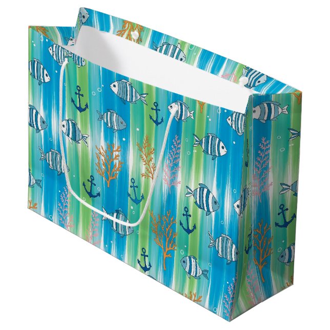 Colourful Coastal Sea Life Pattern (13) Large Gift Bag (Front Angled)