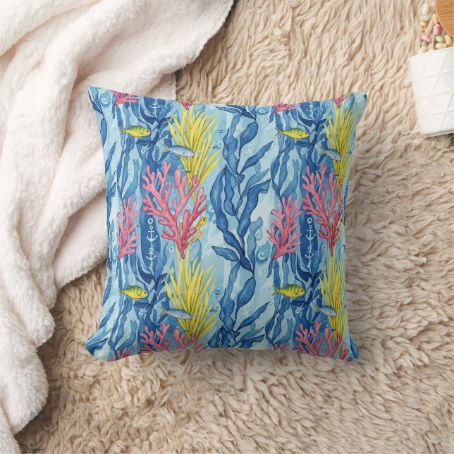 Colourful Coastal Sea Life Pattern (1) Cushion (Blanket)