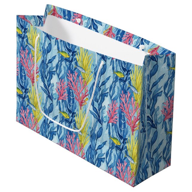 Colourful Coastal Sea Life Pattern (1) Large Gift Bag (Front Angled)