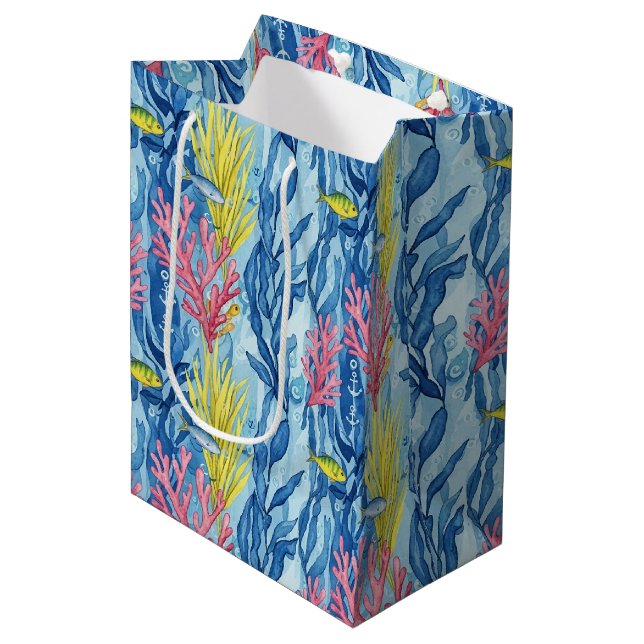 Colourful Coastal Sea Life Pattern (1) Medium Gift Bag (Front Angled)