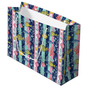 Colourful Coastal Sea Life Pattern (2) Large Gift Bag