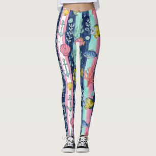 Colourful Coastal Sea Life Pattern (2) Leggings