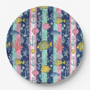 Colourful Coastal Sea Life Pattern (2) Paper Plate