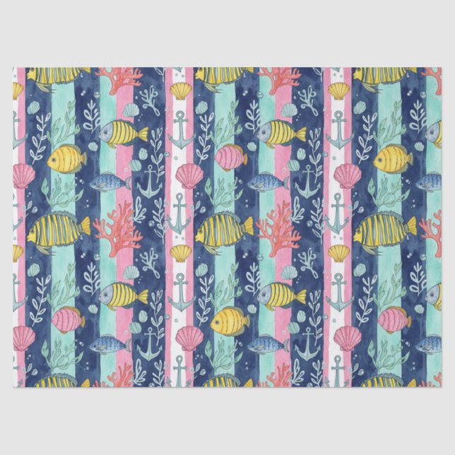 Colourful Coastal Sea Life Pattern (2) Tissue Paper (Front)