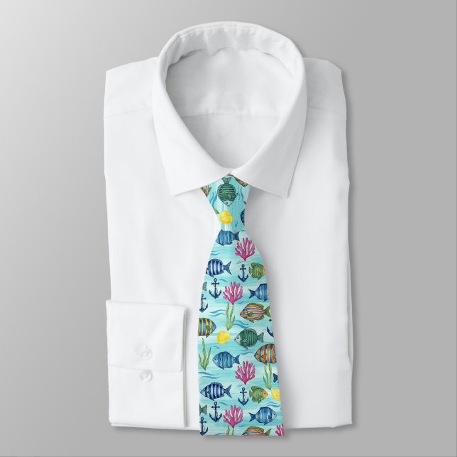 Colourful Coastal Sea Life Pattern (3) Tie (Tied)