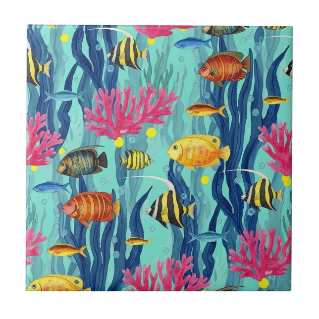 Colourful Coastal Sea Life Pattern (4) Ceramic Tile (Front)