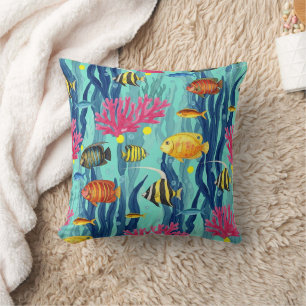 Colourful Coastal Sea Life Pattern (4) Cushion