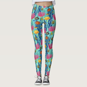 Colourful Coastal Sea Life Pattern (4) Leggings