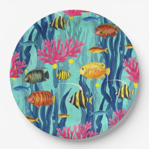 Colourful Coastal Sea Life Pattern (4) Paper Plate