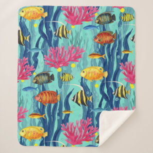 Colourful Coastal Sea Life Pattern (4) Sherpa Blanket