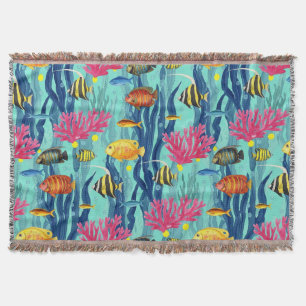 Colourful Coastal Sea Life Pattern (4) Throw Blanket