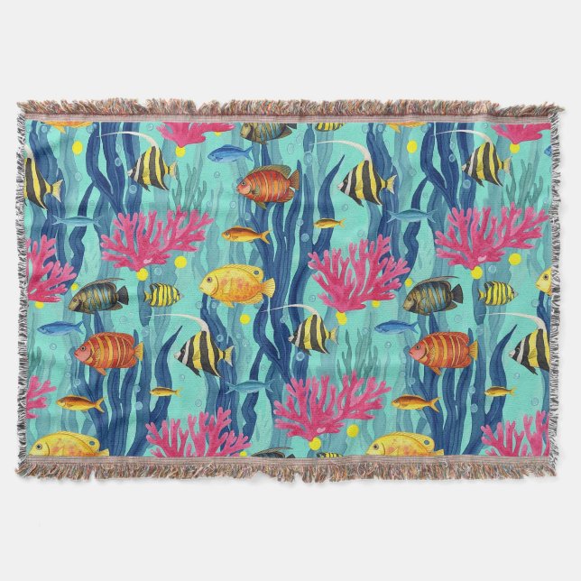 Colourful Coastal Sea Life Pattern (4) Throw Blanket (Front)