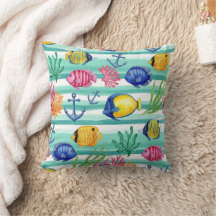 Colourful Coastal Sea Life Pattern (5) Cushion
