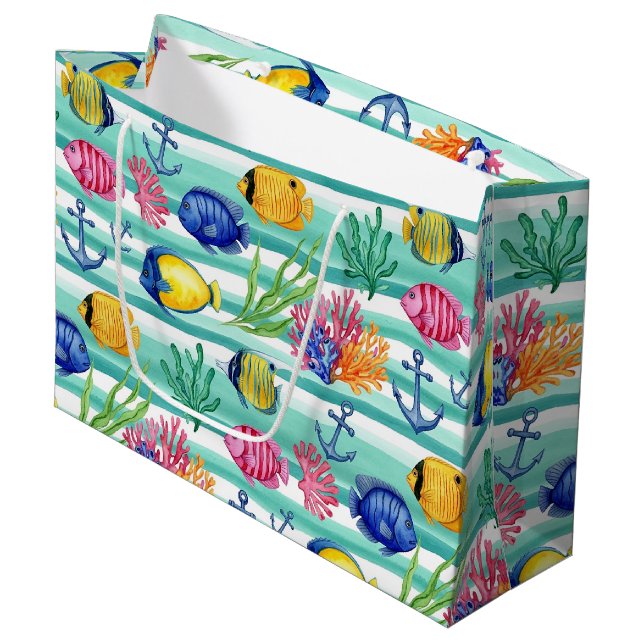 Colourful Coastal Sea Life Pattern (5) Large Gift Bag (Front Angled)
