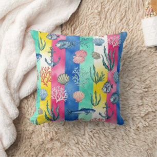 Colourful Coastal Sea Life Pattern (6) Cushion