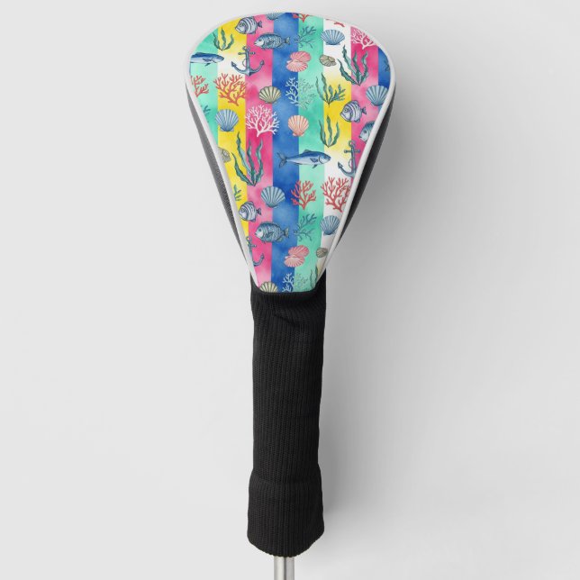 Colourful Coastal Sea Life Pattern (6) Golf Head Cover (Front)