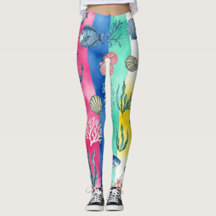 Colourful Coastal Sea Life Pattern (6) Leggings