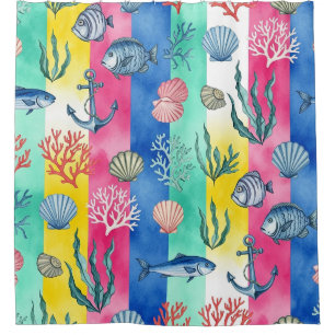 Colourful Coastal Sea Life Pattern (6) Shower Curtain
