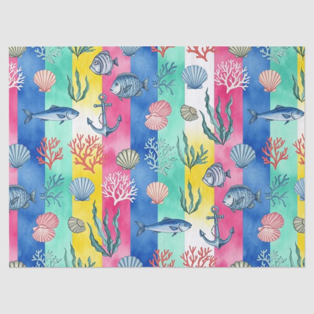 Colourful Coastal Sea Life Pattern (6) Tissue Paper (Front)