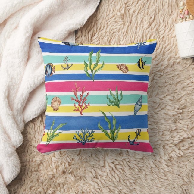 Colourful Coastal Sea Life Pattern (7) Cushion (Blanket)