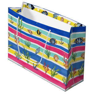 Colourful Coastal Sea Life Pattern (7) Large Gift Bag