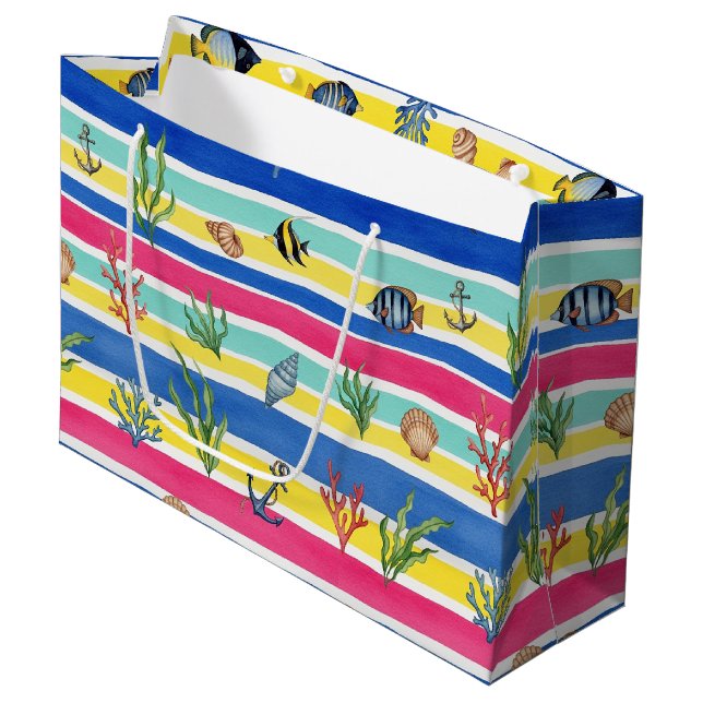 Colourful Coastal Sea Life Pattern (7) Large Gift Bag (Front Angled)