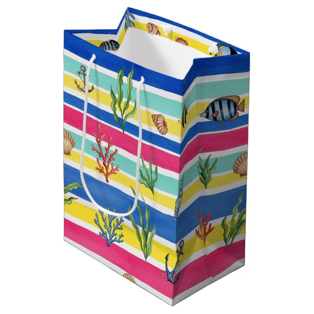 Colourful Coastal Sea Life Pattern (7) Medium Gift Bag (Front Angled)