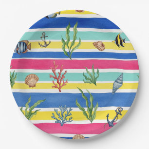 Colourful Coastal Sea Life Pattern (7) Paper Plate