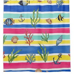 Colourful Coastal Sea Life Pattern (7) Shower Curtain