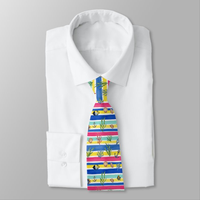 Colourful Coastal Sea Life Pattern (7) Tie (Tied)