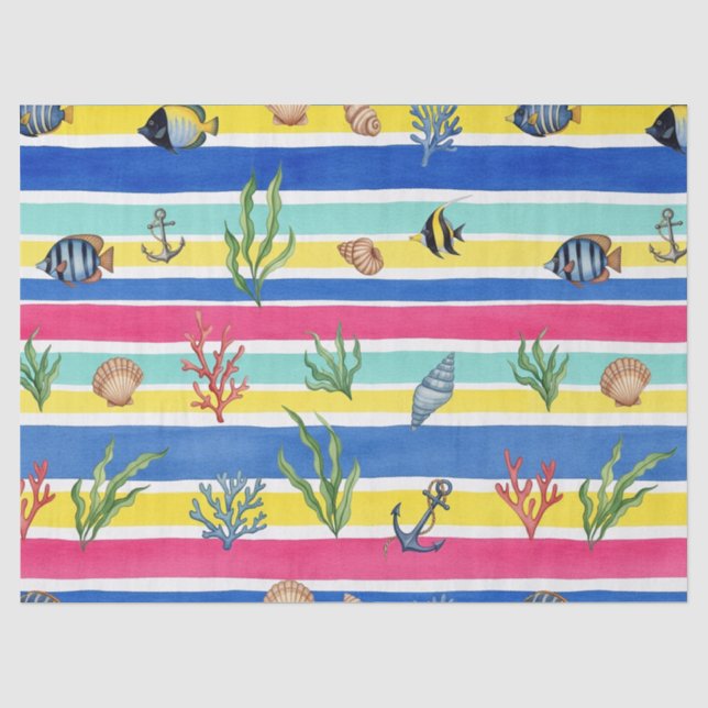 Colourful Coastal Sea Life Pattern (7) Tissue Paper (Front)