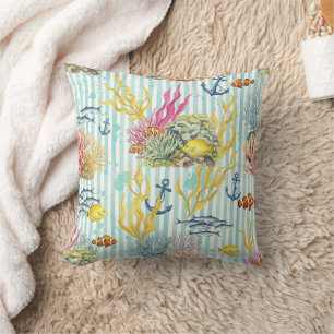 Colourful Coastal Sea Life Pattern (8) Cushion