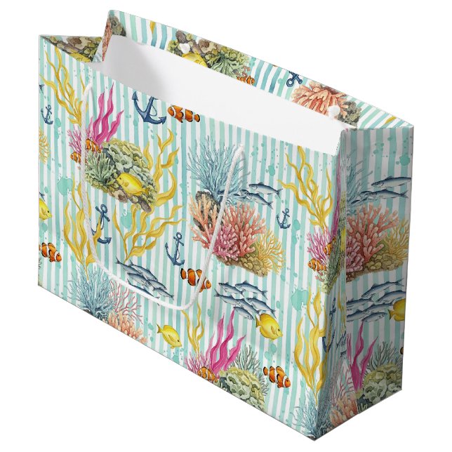 Colourful Coastal Sea Life Pattern (8) Large Gift Bag (Front Angled)