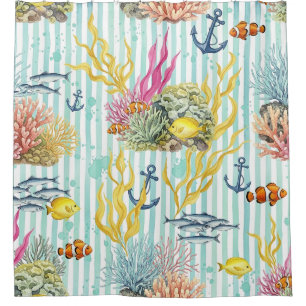 Colourful Coastal Sea Life Pattern (8) Shower Curtain