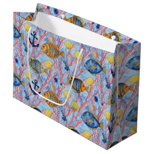 Colourful Coastal Sea Life Pattern (9) Large Gift Bag