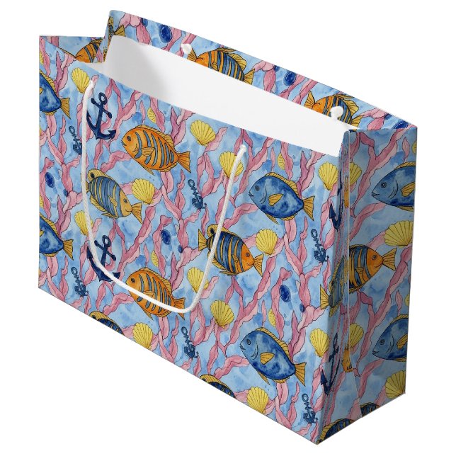 Colourful Coastal Sea Life Pattern (9) Large Gift Bag (Front Angled)