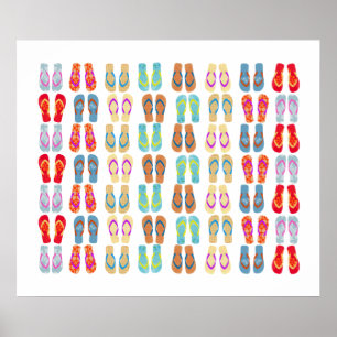 Colourful Coastal Summer Beach Flip Flops Poster