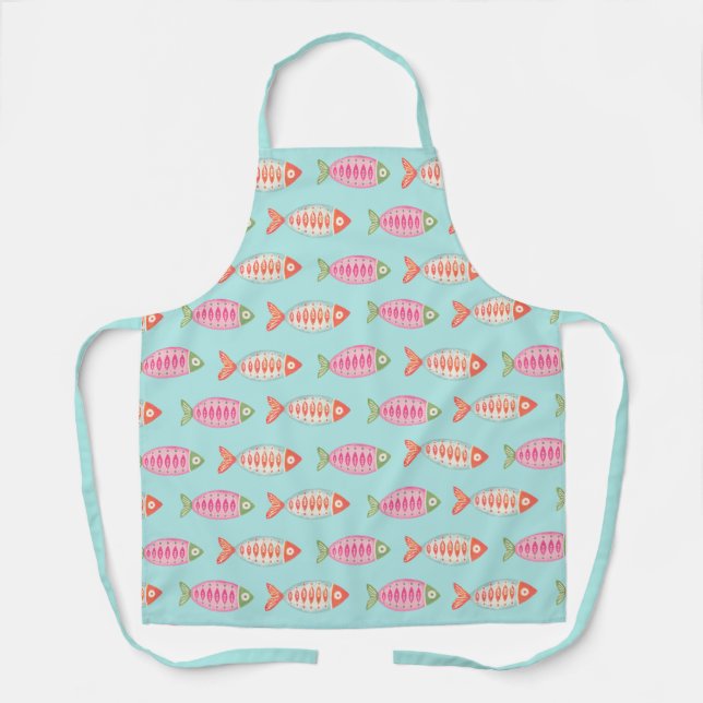 Colourful Coastal Summer Fish Pattern Apron (Front)